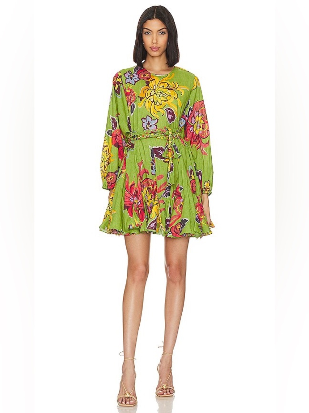 Rhode Ella Cotton Floral Dress in Green Lanai women’s size large tropical print
